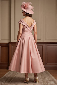 Dusty Rose Satin A Line Midi Mother of the Bride Dress