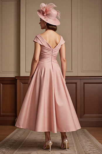 Dusty Rose Satin A Line Midi Mother of the Bride Dress