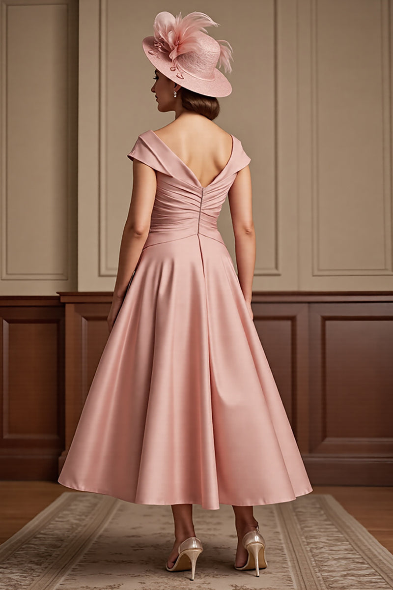 Load image into Gallery viewer, Dusty Rose Satin A Line Midi Mother of the Bride Dress