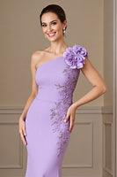 Load image into Gallery viewer, Floral Lilac Satin Long Mermaid Mother of the Bride Dress with Appliques