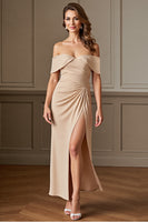 Load image into Gallery viewer, Apricot Sheath Satin Long Mother of the Bride Dress with Slit