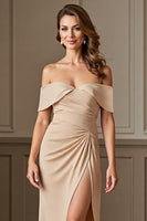 Load image into Gallery viewer, Apricot Sheath Satin Long Mother of the Bride Dress with Slit