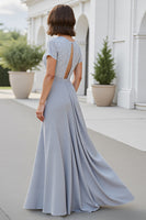 Load image into Gallery viewer, Silver A Line Chiffon V-Neck Long Mother of the Bride Dress