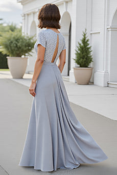 Silver A Line Chiffon V-Neck Long Mother of the Bride Dress