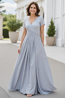 Load image into Gallery viewer, Silver A Line Chiffon V-Neck Long Mother of the Bride Dress
