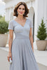 Load image into Gallery viewer, Silver A Line Chiffon V-Neck Long Mother of the Bride Dress