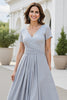 Load image into Gallery viewer, Silver A Line Chiffon V-Neck Long Mother of the Bride Dress