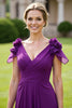 Load image into Gallery viewer, Floral Grape Chiffon V-Neck Long Mother of the Bride Dress