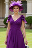 Load image into Gallery viewer, Floral Grape Chiffon V-Neck Long Mother of the Bride Dress
