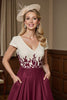 Load image into Gallery viewer, Burgundy Satin A Line Midi Mother of the Bride Dress with Appliques