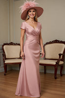 Load image into Gallery viewer, Dusty Rose Satin Sheath Long Mother of the Bride Dress