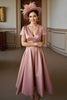 Load image into Gallery viewer, Dusty Rose A Line V-Neck Satin Midi Mother of the Bride Dress