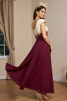 Burgundy Satin A Line Long Mother of the Bride Dress with Appliques