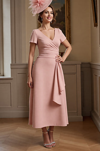 Dusty Rose A Line Satin Long Mother of the Bride Dress with Ruffles