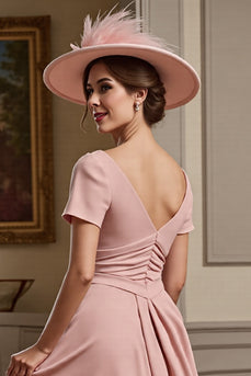 Dusty Rose A Line Satin Long Mother of the Bride Dress with Ruffles
