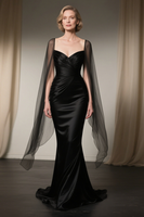 Load image into Gallery viewer, Black Satin Mermaid Long Mother of the Bride Dress with Cape