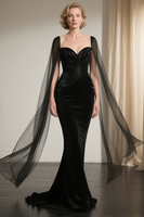 Load image into Gallery viewer, Black Satin Mermaid Long Mother of the Bride Dress with Cape