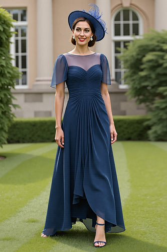 Navy Chiffon A Line Long Mother of the Bride Dress