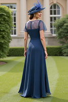 Load image into Gallery viewer, Navy Chiffon A Line Long Mother of the Bride Dress