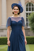 Load image into Gallery viewer, Navy Chiffon A Line Long Mother of the Bride Dress