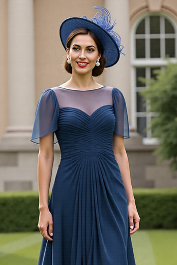 Navy Chiffon A Line Long Mother of the Bride Dress