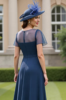 Load image into Gallery viewer, Navy Chiffon A Line Long Mother of the Bride Dress