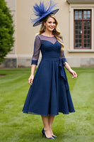 Load image into Gallery viewer, Navy Chiffon A Line Tie Front Midi Mother of the Bride Dress