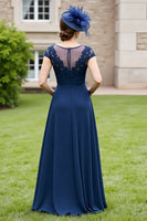 Load image into Gallery viewer, Navy A Line Chiffon Long Mother of the Bride Dress with Lace