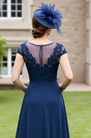 Load image into Gallery viewer, Navy A Line Chiffon Long Mother of the Bride Dress with Lace