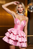 Load image into Gallery viewer, Candy Pink A Line Satin Strapless Short Homecoming Dress