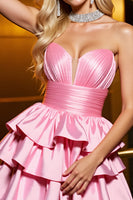 Load image into Gallery viewer, Candy Pink A Line Satin Strapless Short Homecoming Dress