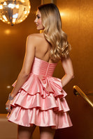 Load image into Gallery viewer, Blush Satin A Line Tiered Short Homecoming Dress