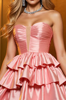 Load image into Gallery viewer, Blush Satin A Line Tiered Short Homecoming Dress
