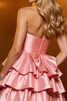 Load image into Gallery viewer, Blush Satin A Line Tiered Short Homecoming Dress
