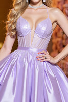 Load image into Gallery viewer, Sparkly Lilac A Line Satin Short Corset Homecoming Dress