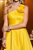 Load image into Gallery viewer, Yellow Satin A Line One Shoulder Short Homecoming Dress with 3D Flowers