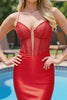 Load image into Gallery viewer, Red Bodycon Satin Beaded Short Corset Homecoming Dress