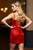 Load image into Gallery viewer, Dark Red Bodycon Satin Spaghetti Straps Short Homecoming Dress