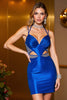 Load image into Gallery viewer, Royal Blue Satin Bodycon Beaded Keyhole Short Homecoming Dress