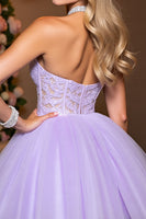 Load image into Gallery viewer, Lilac Tulle A Line Corset Halter Short Homecoming Dress