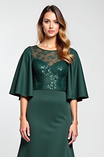Sparkly Pine Satin Midi Mother of the Bride Dress with Sleeves