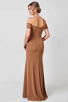 Brown Satin Sheath Long Mother of the Bride Dress with Appliques