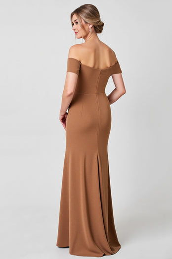 Brown Satin Sheath Long Mother of the Bride Dress with Appliques