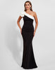 Load image into Gallery viewer, Black Satin One Shoulder Long Mermaid Formal Dress with Ruffles