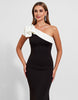 Load image into Gallery viewer, Black Satin One Shoulder Long Mermaid Formal Dress with Ruffles
