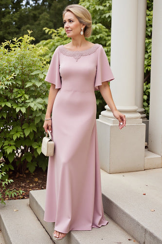 Dusty Rose Satin Sheath Mother of the Bride Dress with Flutter Sleeves