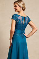 Load image into Gallery viewer, Peacock Blue Satin A Line Mother of the Bride Dress with Lace