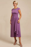 Load image into Gallery viewer, Purple Satin Sheath Long Mother of the Bride Dress with Appliques