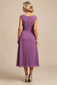 Purple Satin Sheath Long Mother of the Bride Dress with Appliques