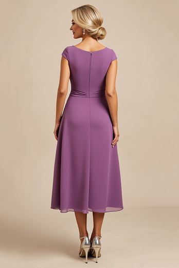 Purple Satin Sheath Long Mother of the Bride Dress with Appliques
